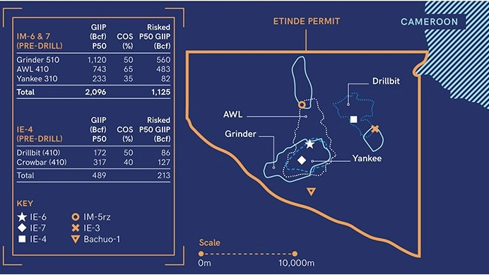 Etinde permit details: The pre-drill targets for the overall drilling campaign are depicted in the graphic (prepared by operator New Age).