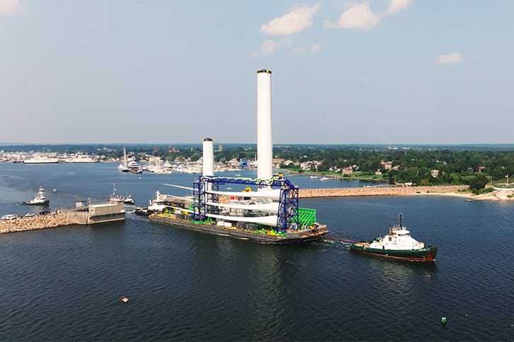 Vineyard Wind shipped the first GE Haliade-X Wind Turbine Generator (WTG) on Sept. 6, 2023, from the New Bedford Marine Commerce Terminal to its location more than 30 miles off the coast of Cape Cod.