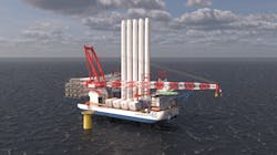 Rendering of the FO-146 wind turbine installation vessel (WTIV) design. Rendering of the FO-146 wind turbine installation vessel (WTIV) design.