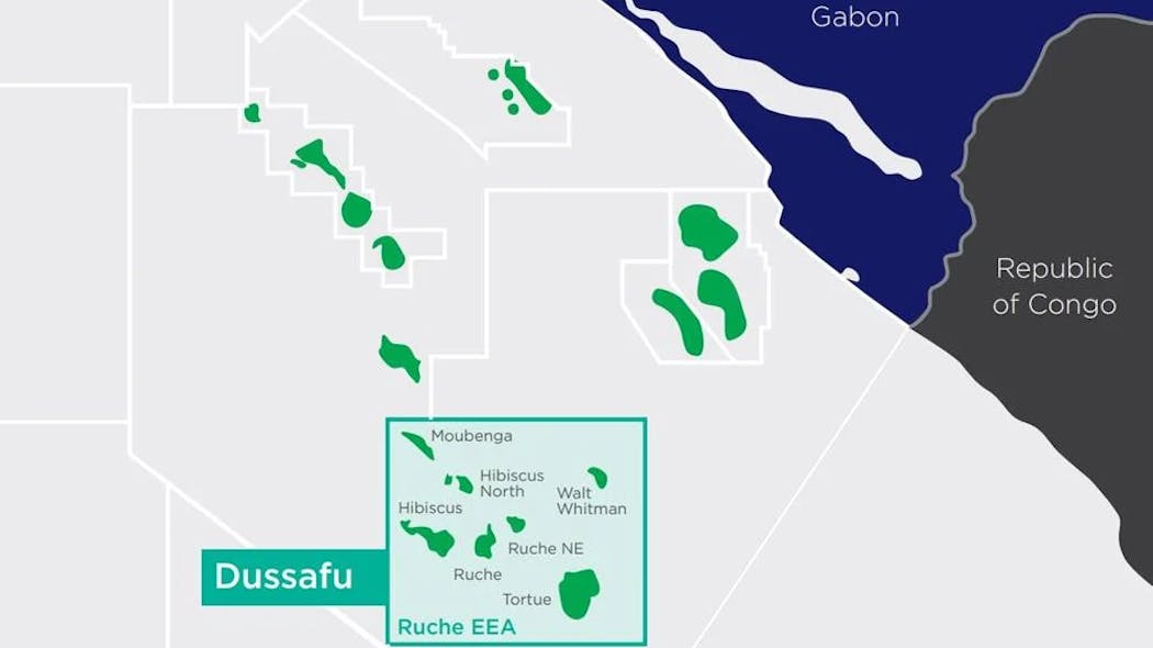 The Dussafu license is situated within the Ruche Exclusive Exploitation Area (Ruche EEA), which covers 850 sq km and includes six discovered oil fields and numerous leads and prospects.