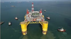 The completed Whale FPU comprises a topside module and a four-column semisubmersible floating hull of over 22,000 tonnes.