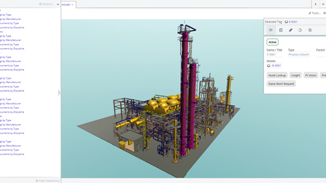 AVEVA's technology allows users to aggregate data in one application as well as search for specific pipes or tags in both the 3D model as well as 2D documents.