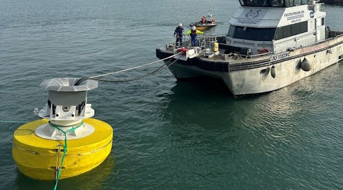The Oasis Power Buoy transfers power to the CTV GXS Viking in Peterhead, Scotland.