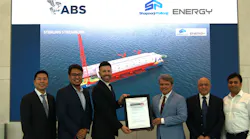 ABS Director of Business Development Ben Ford (center left) and Shapoorji Pallonji Energy President Projects Ankit Garg (center right) hold the ABS AiP certificate.