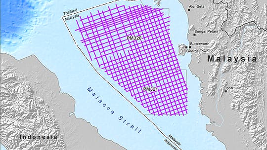 The map highlights the location of the 2D multiclient seismic program offshore Malaysia (see pink grid area).