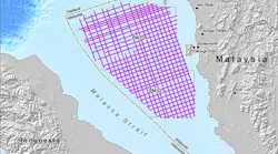 The map highlights the location of the 2D multiclient seismic program offshore Malaysia (see pink grid area).