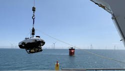 Launching the A.IKANBILIS Hovering AUV (HAUV) at the Deutsche Bucht offshore wind farm.