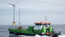 Green Marine’s Green Storm crew transfer vessel operates near the Beatrice offshore wind farm off the coast of Scotland. Green Marine’s Green Storm crew transfer vessel operates near the Beatrice offshore wind farm off the coast of Scotland.