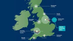 Viking CCS emissions map highlights the Viking storage area. Red dots represent associated British ports. Viking CCS emissions map highlights the Viking storage area. Red dots represent associated British ports.