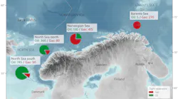 The NPD map highlights oil and gas in place in tight reservoirs distributed by ocean area (data as of Dec. 6). All figures are stated in million standard cubic meters of oil equivalent.