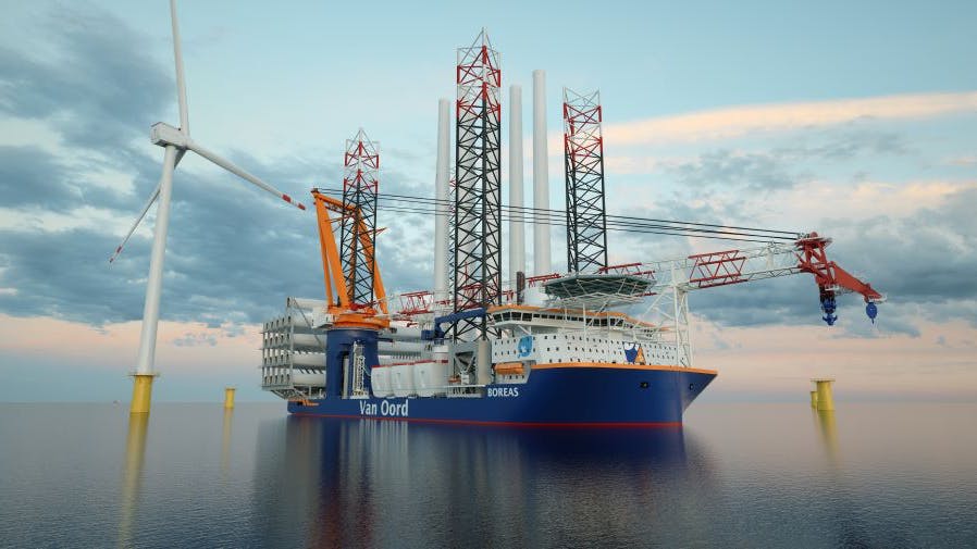 Van Oord will deploy its new offshore installation vessel Boreas (artist impression pictured) for the transport and installation of the foundations and turbines. The vessel is currently being built.
