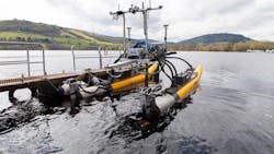 The photo of the OPT Wave Adaptive Modular Vehicle (WAM-V -16) was taken at the end of April 2023 at Loch Ness, Scotland, during trials on the loch to scan it using the UXO detecting technology.