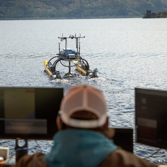 The photo of the OPT Wave Adaptive Modular Vehicle (WAM-V -16) was taken at the end of April 2023 at Loch Ness, Scotland, during trials on the loch to scan it using the UXO detecting technology. The photo of the OPT Wave Adaptive Modular Vehicle (WAM-V -16) was taken at the end of April 2023 at Loch Ness, Scotland, during trials on the loch to scan it using the UXO detecting technology.