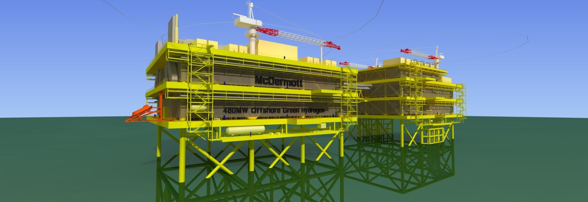 The platform structure is designed to accommodate the electrolyser facilities needed to produce 300 to 500 MW. The platform structure is designed to accommodate the electrolyser facilities needed to produce 300 to 500 MW.