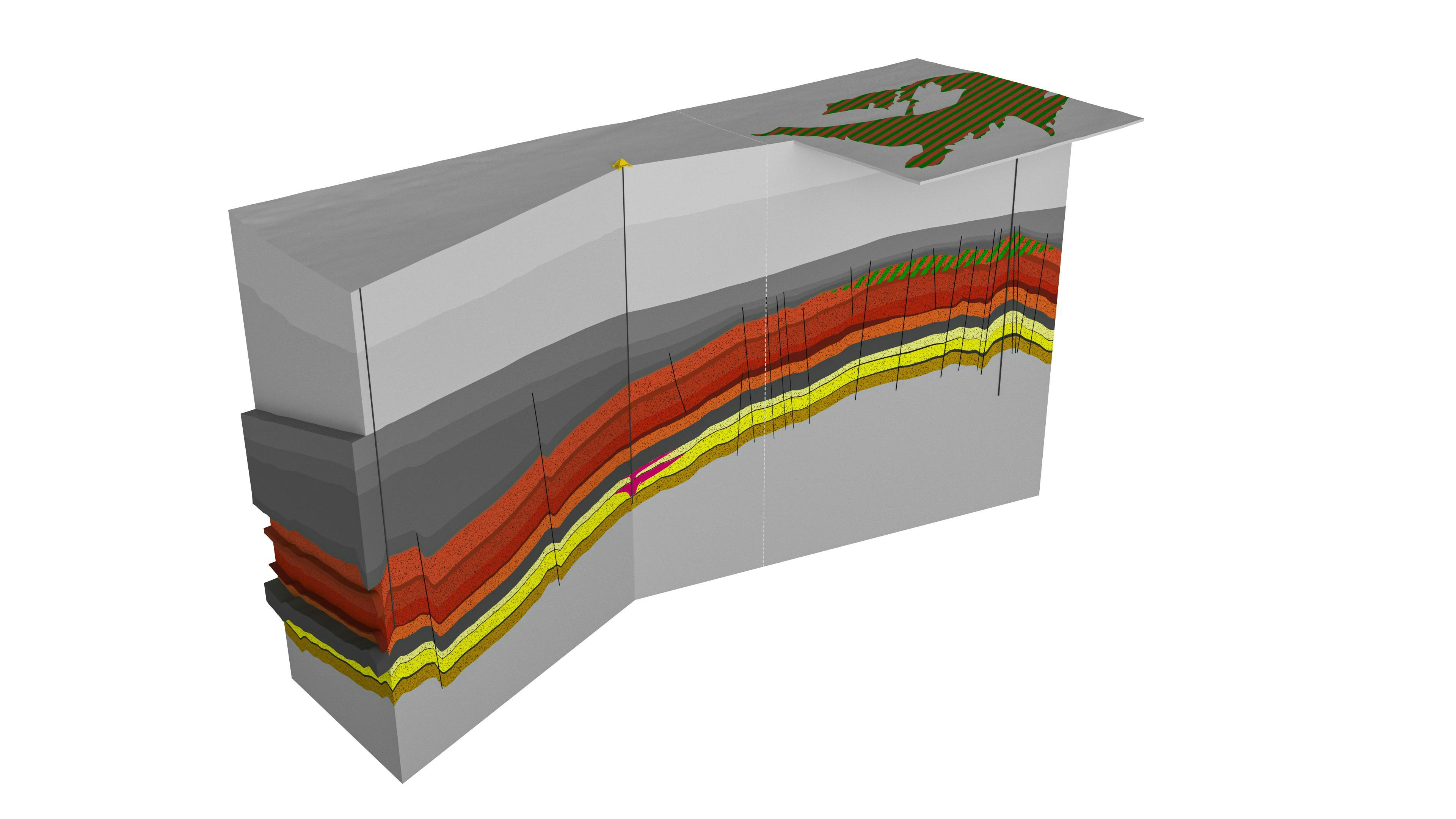 Schematic of the subsurface going from south to north through the 31/5-7 (Eos) CO2 confirmation well. Schematic of the subsurface going from south to north through the 31/5-7 (Eos) CO2 confirmation well.