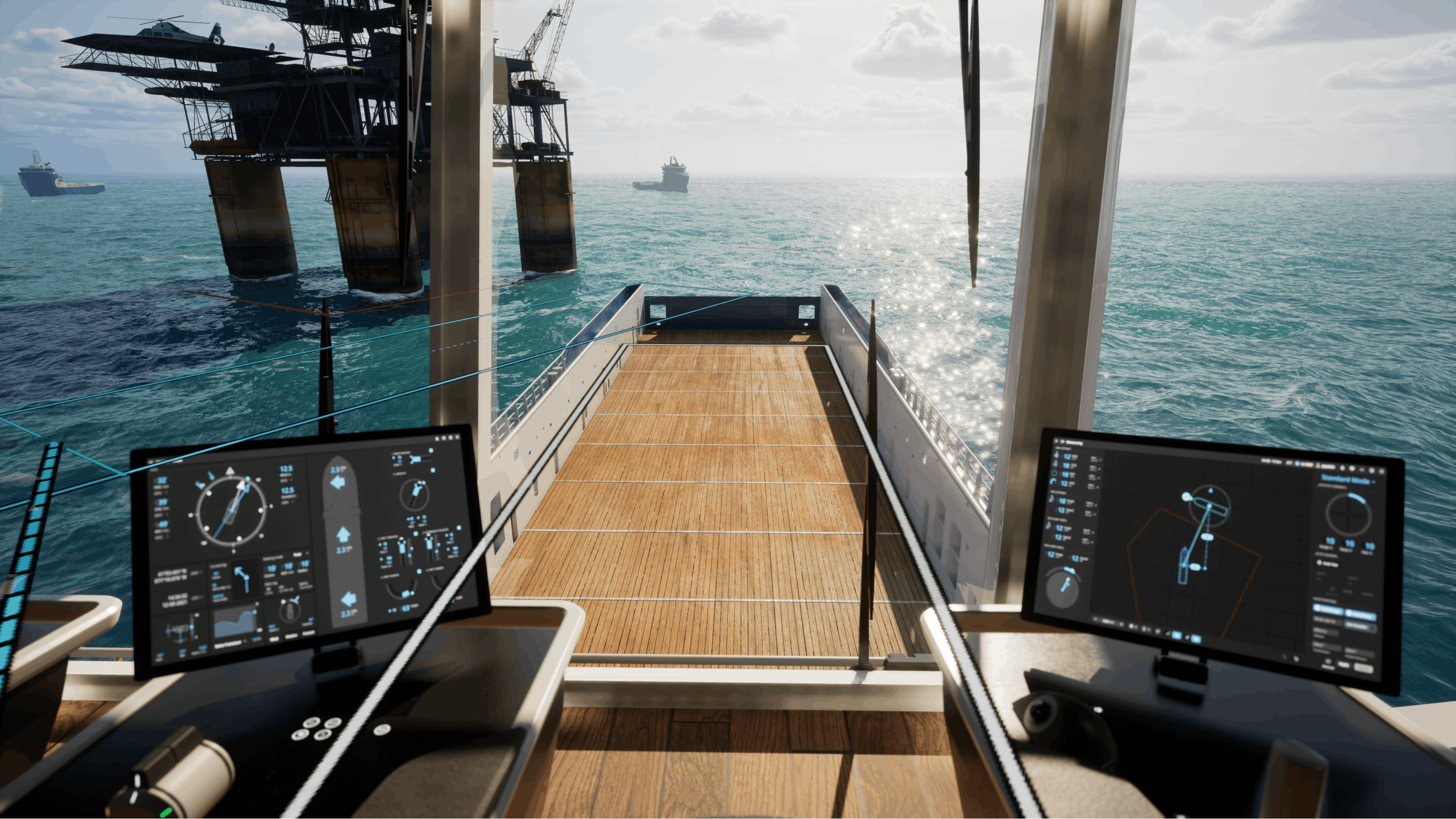 OpenBridge can be utilized in ships bridges. Shown are experiments with augmented reality overlays. OpenBridge can be utilized in ships bridges. Shown are experiments with augmented reality overlays.