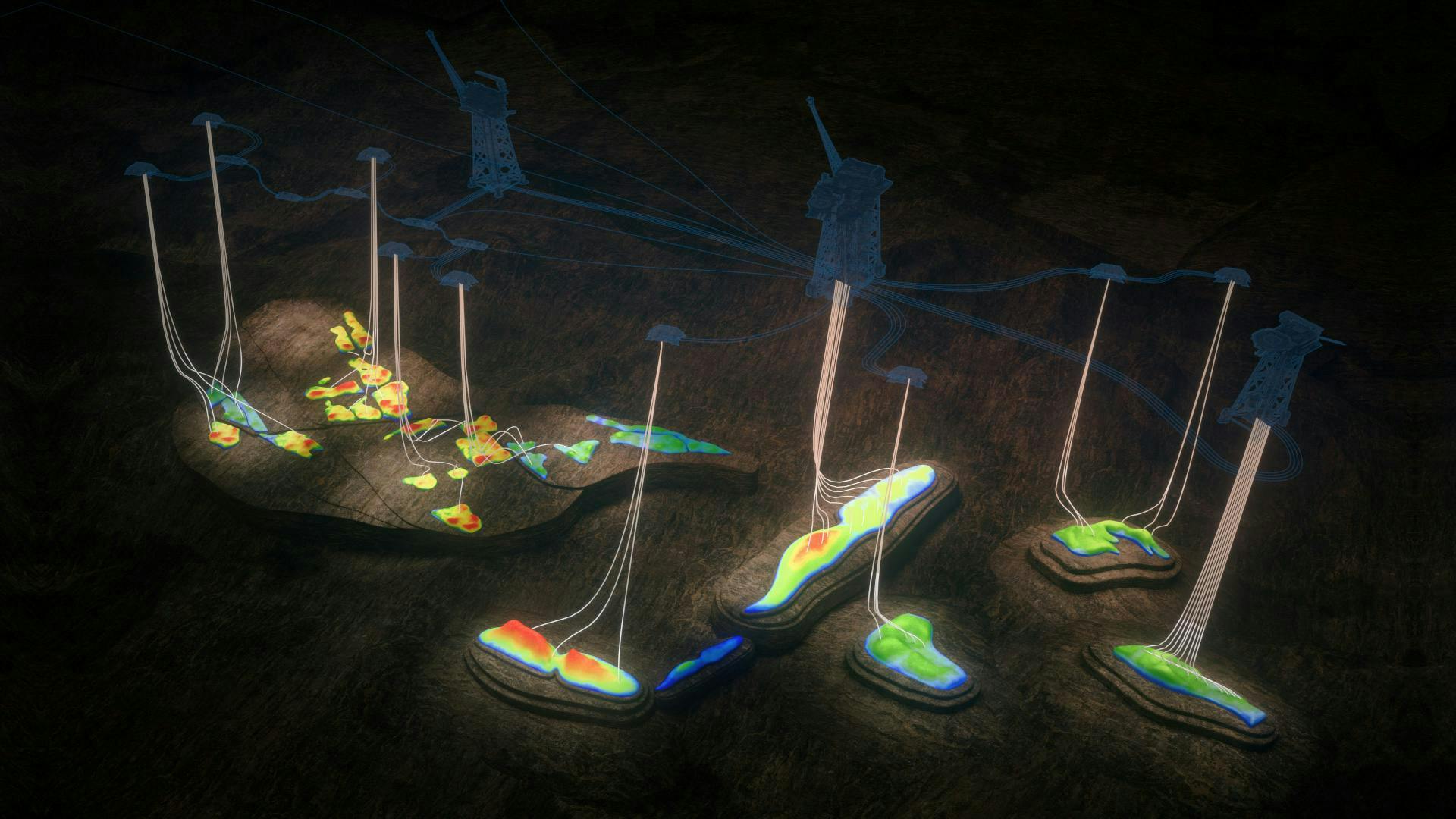 The schematic shows the configurations for the wells in the various reservoirs. The schematic shows the configurations for the wells in the various reservoirs.