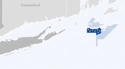 The navy blue region represents the Sunrise Wind location, while the lighter blue area highlights other Ørsted and Eversource lease areas. The navy blue region represents the Sunrise Wind location, while the lighter blue area highlights other Ørsted and Eversource lease areas.