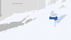 The navy blue region represents the Sunrise Wind location, while the lighter blue area highlights other Ørsted and Eversource lease areas. The navy blue region represents the Sunrise Wind location, while the lighter blue area highlights other Ørsted and Eversource lease areas.