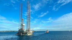 The VALARIS 107 is pictured en route to the GB2 well in Melbourne, Australia, approximately seven months ago after a successful heavy-lift vessel operation for offloading in Port Phillip Bay. The VALARIS 107 is pictured en route to the GB2 well in Melbourne, Australia, approximately seven months ago after a successful heavy-lift vessel operation for offloading in Port Phillip Bay.