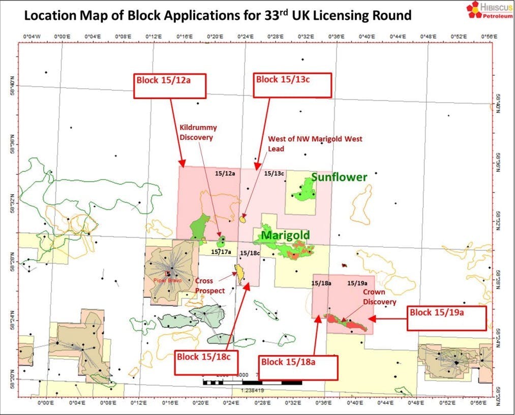 Map of blocks offered for award from 33rd UK Licensing Round
