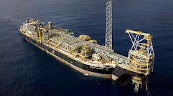 The FPSO Kwame Nkrumah MV21 is installed in about 1,100 m water depth on the Jubilee Field offshore Ghana. The FPSO Kwame Nkrumah MV21 is installed in about 1,100 m water depth on the Jubilee Field offshore Ghana.