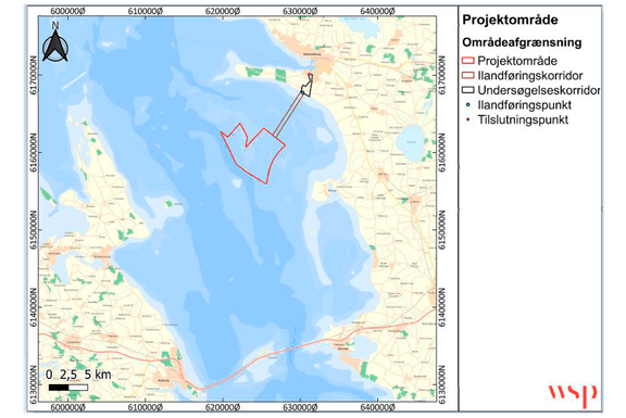 The overview map shows the delimitation of the Jammerland Bay project area and the landfall corridor at sea as well as the survey corridor on land. The overview map shows the delimitation of the Jammerland Bay project area and the landfall corridor at sea as well as the survey corridor on land.
