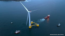 Vessel operations around one of the WindFloat Atlantic floaters. Vessel operations around one of the WindFloat Atlantic floaters.