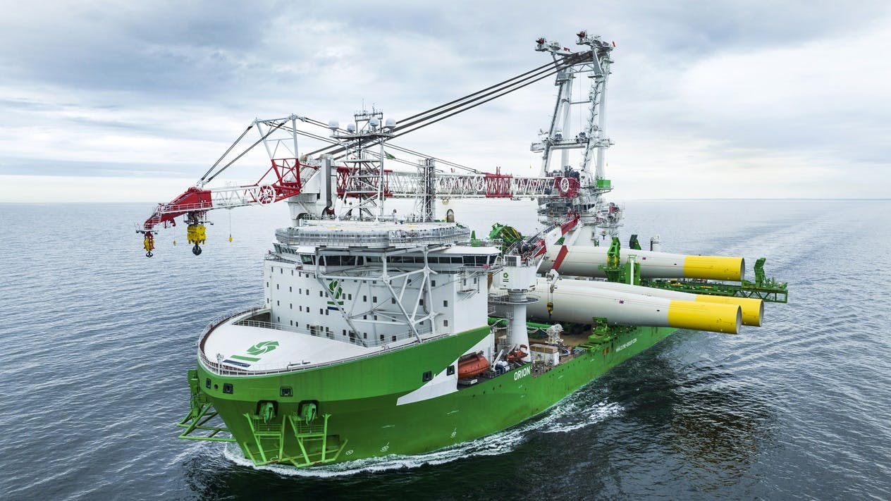 DEME's Orion vessel is installing XXL foundations at the Moray West offshore wind farm.