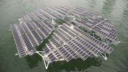 closeup of floating solar power plant