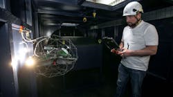 Interocean NDT Inspector and UAV Pilot Alex Wilson demonstrates the Elios 3 UT drone.