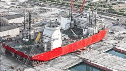 A total of 880 SCHEUERLE SPMT axle lines moved the Charybdis WTIV, which weighs more than 23,000 tonnes. A total of 880 SCHEUERLE SPMT axle lines moved the Charybdis WTIV, which weighs more than 23,000 tonnes.