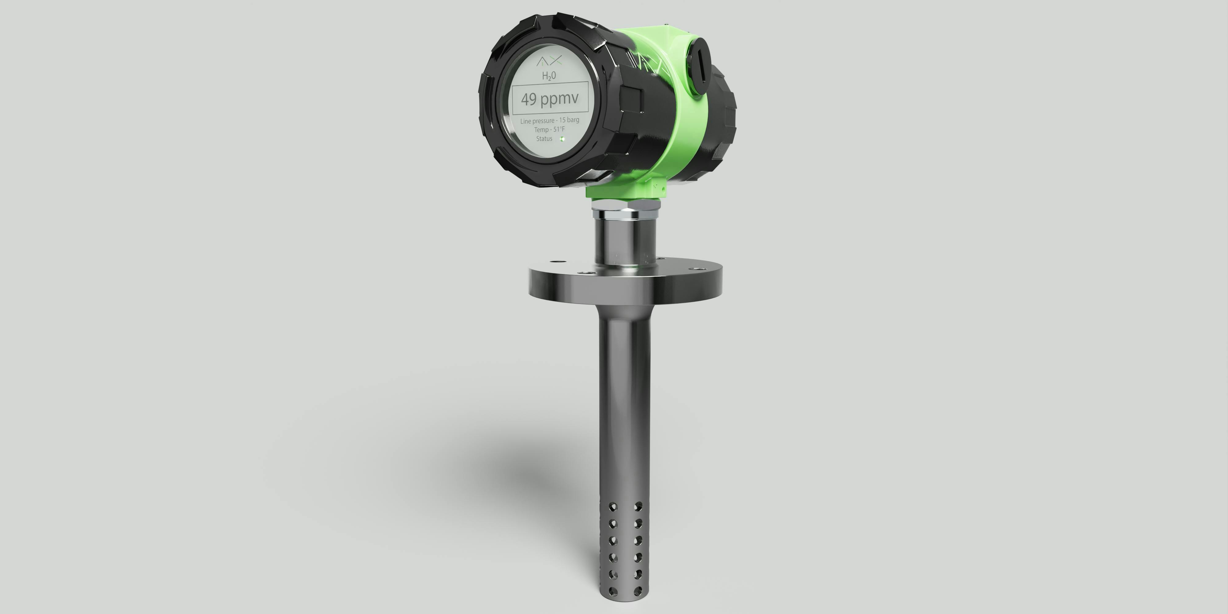 The Aix flow meter for measuring moisture in a CO2 process stream. The Aix flow meter for measuring moisture in a CO2 process stream.
