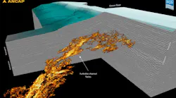 PGS said the original study, based on 3D seismic data, provided insights into the prospectivity of the area, identifying promising stratigraphic traps in both the Syn-rift and Post-rift sequences. The turbidite channel example above is one of many such features.