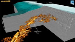 PGS said the original study, based on 3D seismic data, provided insights into the prospectivity of the area, identifying promising stratigraphic traps in both the Syn-rift and Post-rift sequences. The turbidite channel example above is one of many such features. PGS said the original study, based on 3D seismic data, provided insights into the prospectivity of the area, identifying promising stratigraphic traps in both the Syn-rift and Post-rift sequences. The turbidite channel example above is one of many such features.