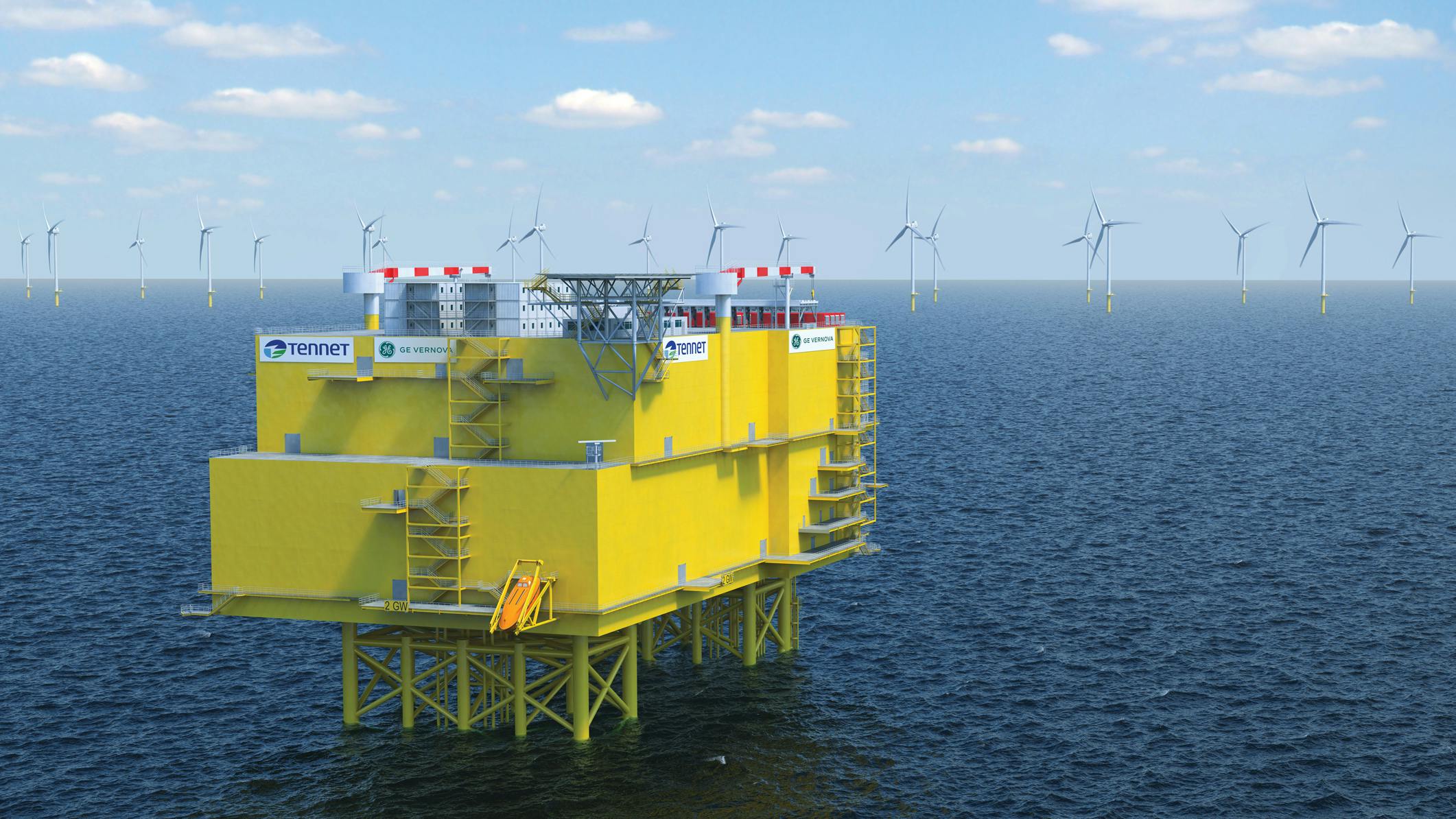 Artist impression of the 2-GW HVDC platform