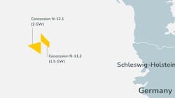 Located in the North Sea, about 120 km northwest of the German island of Heligoland, concession N-11.2 covers an area of about 156 sq km. Located in the North Sea, about 120 km northwest of the German island of Heligoland, concession N-11.2 covers an area of about 156 sq km.