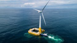 A maintenance vessel docks at Floatgen, BW Ideol's first floating wind turbine in France, installed at the SEM-REV site operated by the Open-C Foundation off the coast of Le Croisic. A maintenance vessel docks at Floatgen, BW Ideol's first floating wind turbine in France, installed at the SEM-REV site operated by the Open-C Foundation off the coast of Le Croisic.