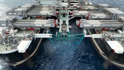 The Pioneering Spirit carries out pipelay activity on the GTA South Line. The Pioneering Spirit carries out pipelay activity on the GTA South Line.