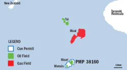 PMP 38160 is operated by OMV New Zealand Ltd. with partner Cue Taranaki Pty Ltd. (5%).