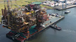 Brent Charlie has arrived at its final resting place following a transfer and load-in operation at Able UK’s Seaton Port in Hartlepool, northeast England.