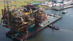 Brent Charlie has arrived at its final resting place following a transfer and load-in operation at Able UK’s Seaton Port in Hartlepool, northeast England. Brent Charlie has arrived at its final resting place following a transfer and load-in operation at Able UK’s Seaton Port in Hartlepool, northeast England.