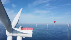 A heavy-lift cargo drone will transport cargo from a vessel to all 94 wind turbines of the Borssele offshore wind farm. A heavy-lift cargo drone will transport cargo from a vessel to all 94 wind turbines of the Borssele offshore wind farm.