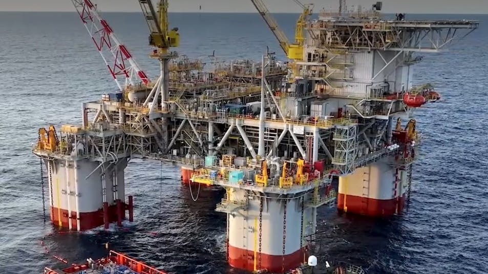 Chevron's new Anchor facility has a design capacity of 75,000 bbl/d of oil and 28 MMcf/d of natural gas. The FPU area is 42,080 sq ft and 25 stories high (taller than the statue of liberty).