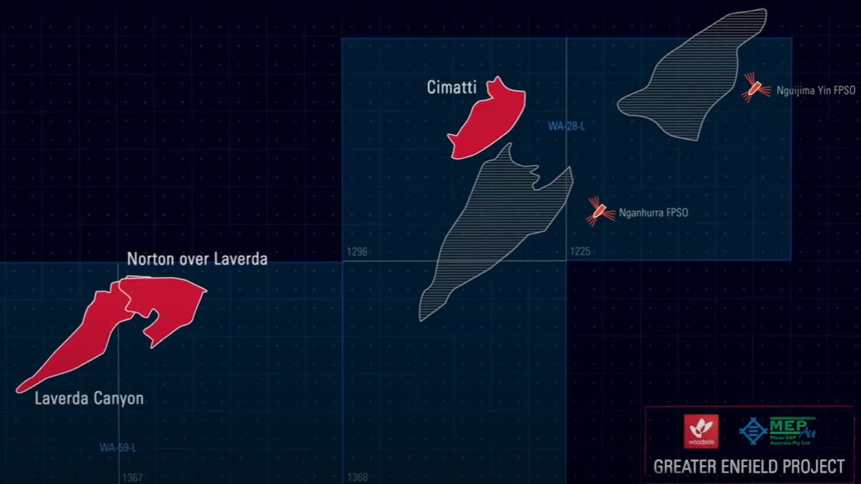 Greater Enfield features 12 subsea wells, 31-km subsea tieback to the Ngujima-Yin FPSO and 41 MMboe (Woodside&rsquo;s share of production).