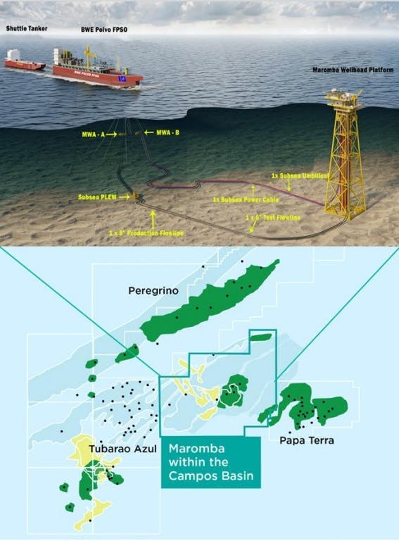 BW Energy says the Maromba development is progressing more cost-efficient development based on a dry tree wellhead platform and FPSO. BW Energy says the Maromba development is progressing more cost-efficient development based on a dry tree wellhead platform and FPSO.