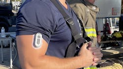 The Connected Hydration sweat-sensing wearable biosensor provides rehydration strategies in real time to workers ahead of potential dehydration. The Connected Hydration sweat-sensing wearable biosensor provides rehydration strategies in real time to workers ahead of potential dehydration.