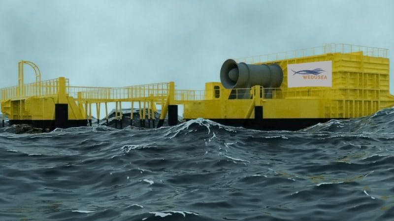 Render of WEDUSEA OceanEnergy OE35 wave energy device, due to launch in UK in summer 2025