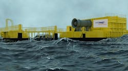 Render of WEDUSEA OceanEnergy OE35 wave energy device, due to launch in UK in summer 2025 Render of WEDUSEA OceanEnergy OE35 wave energy device, due to launch in UK in summer 2025