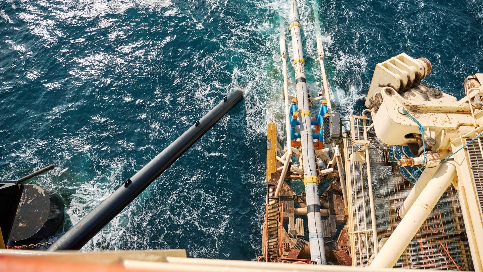 The Castoro Sei pipelay vessel conducts shore pull operations as part of the Trans Adriatic Pipeline construction.